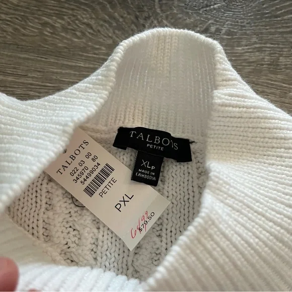 Talbots mock neck knit sweater vest top white cable knit cotton blend petites XL - Picture 3 of 4